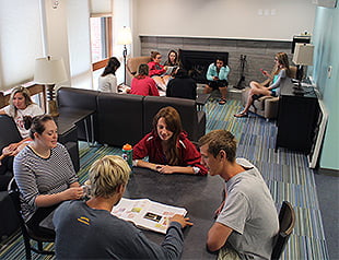 Picture of a lounge in Babcock Hall.