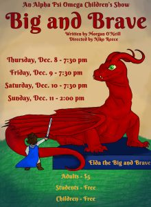 Poster for theatre show with dragon and girl with swoard.