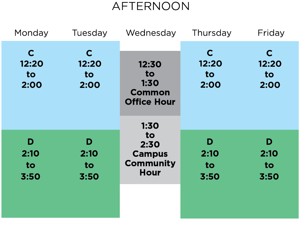 Afternoon Class Schedule