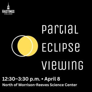 Partial eclipse viewing, 12:30-3:30pm on April 8 north of the Morrison-Reeves Science Center.