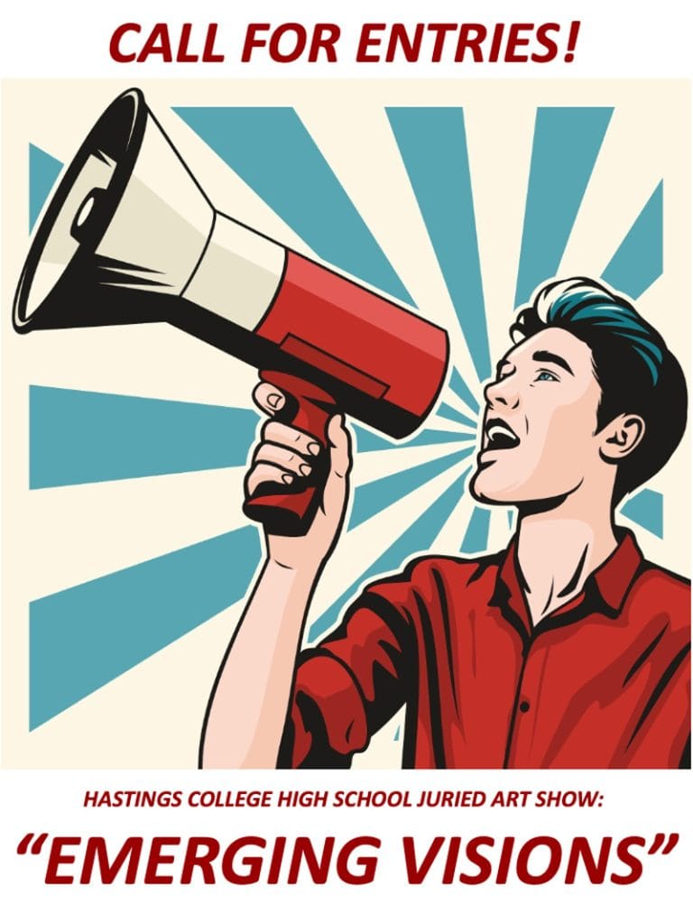 Emerging Visions over top of person with a megaphone.