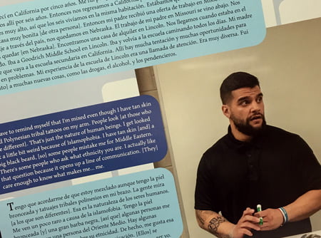 Image of a poster featuring a person that's part of an exhibit.