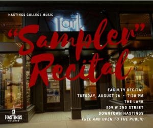 Image of a building with "Sampler" Recital in front.