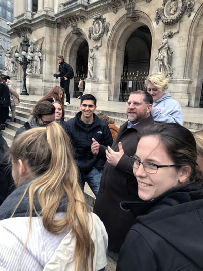 Hastings College students in front of the Paris Opera House.