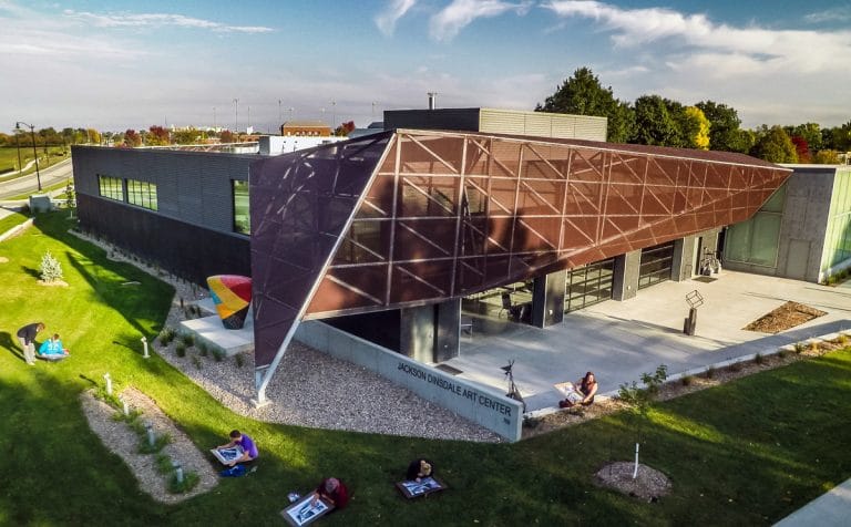 Aerial photo of the Jackson Dinsdale Art Center.