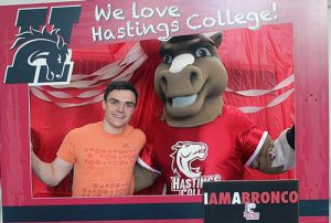 Student with a college mascot.