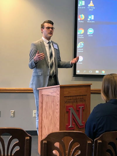 Nathan Navratil at a podium