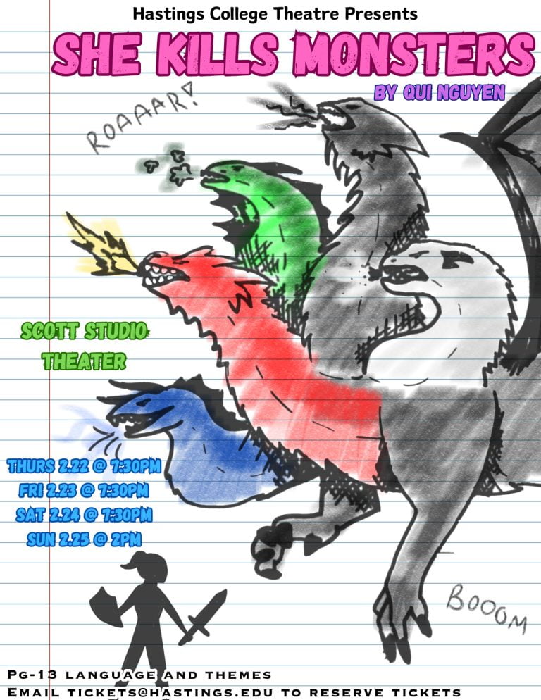 News 9 Poster with hand drawn monsters promoting a theatre production.