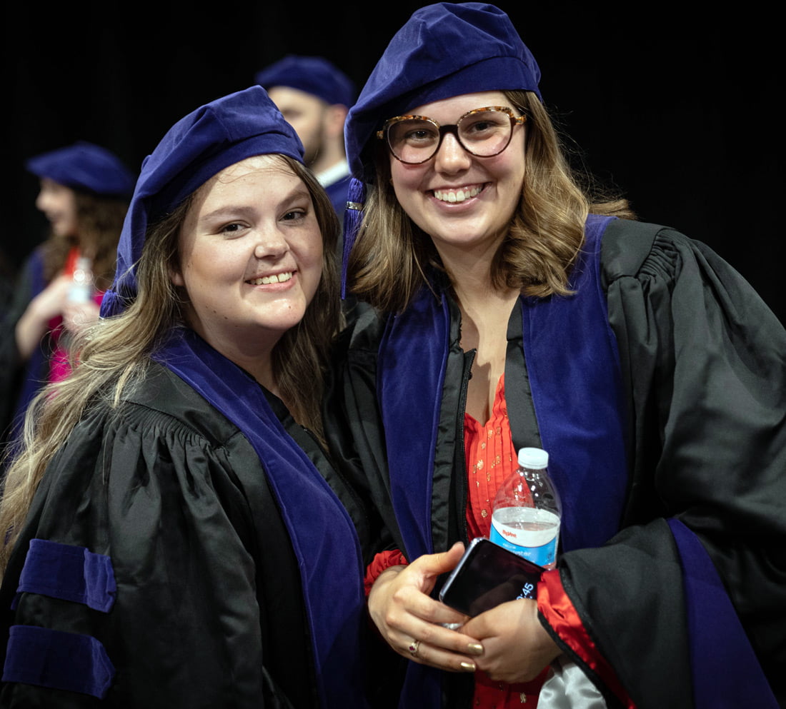 Victoria Hervey ‘18 and Natalie Hoffmann ‘19 at their law school graduation in May 2022. While following different paths, the two now work together at Lindemeier Law Office in North Platte, Nebraska.