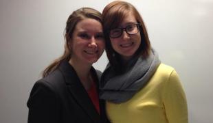 Liz Case and her twin Emily after Liz's Langvardt Scholar presentation