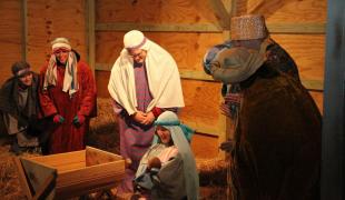 Hastings College students staff a live nativity in 2012.