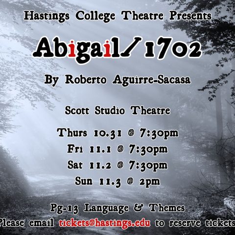 Poster for Abigail 1702 that has show times.