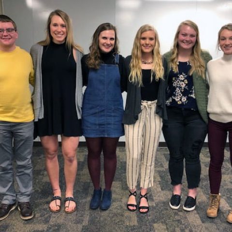 New Hastings College Alpha Chi members include (from left) Sam Johnson, Emily Krolikowski, Hallie Murray, Jayda Paul, Makenzie Peters and Ali Smith. Not pictured: Holly Bosley.