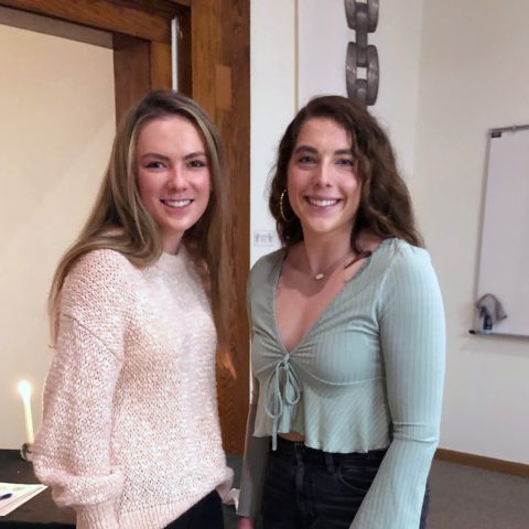 Jordan Duffy (left) and Rachel Hinrichs were recently inducted into Alpha Chi. Other inductees include Matt Urbanski and Landry Hinkson.