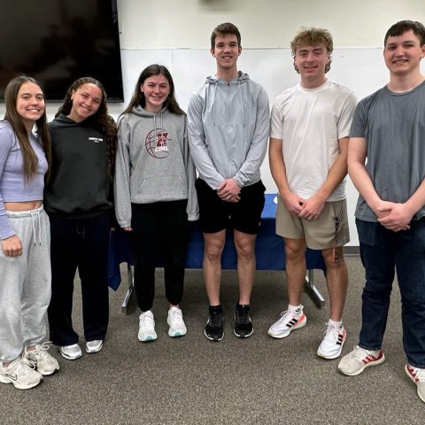 Newly inducted Hastings College Alpha Chi members include (from left) Nora Stewart, Payton Tanner, Ady Mlnarik, John Backhaus, Jackson Howard and Bryson Hornbacher. Not pictured: Cara Ansbach and Hadlee Hasselmann