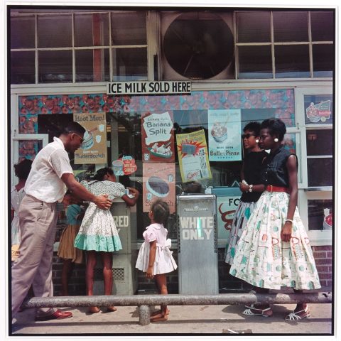 “At Segregated Drinking Fountain, Mobile, Alabama, 1956” by Gordon Parks. (Photo by John Nollendorfs.)