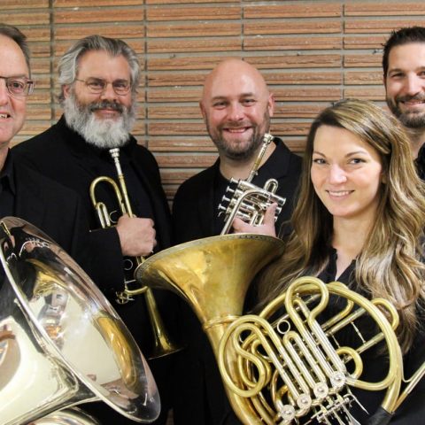 The Cathedral Brass Quintet features (from left) Dan Sodomka on the tuba, Erin Beave and Dr. Louie Eckhardt on trumpet, Amy Schneider on horn and Nathan LeFeber on trombone.