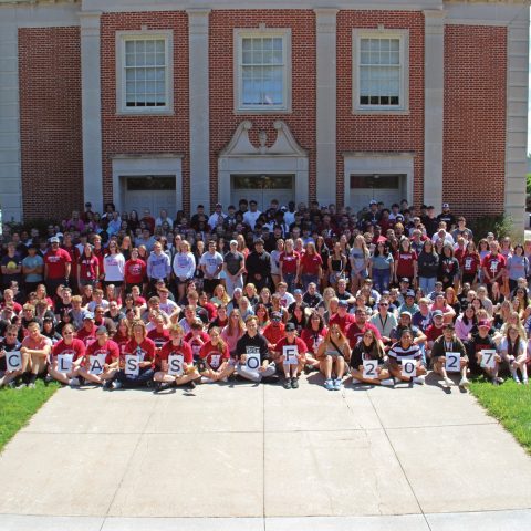 The Hastings College Class of 2027, as photographed on Monday, August 14 in front of French Memorial Chapel. .