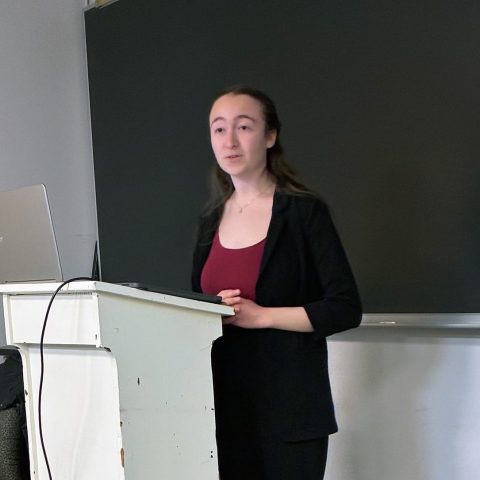 History major Emma Morelli at her Academic Showcase presentation in April.