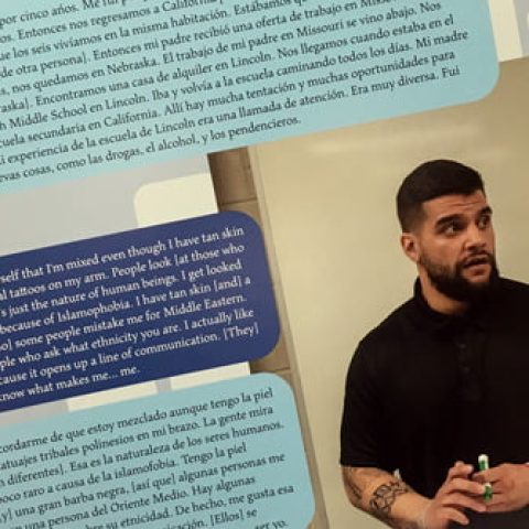 Image of a poster featuring a person that's part of an exhibit.