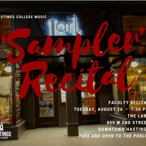 Image of a building with "Sampler" Recital in front.