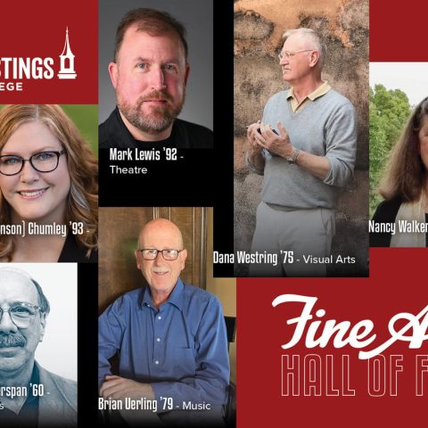 Pictures of Fine Arts Hall of Fame individuals, including Stan Wiederspan ‘60, Dana Westring ‘75, Dr. Nancy Walker ‘74, Brian Uerling ‘79, Mark Lewis ‘92 and Deborah (Johnson) Chumley ‘93.