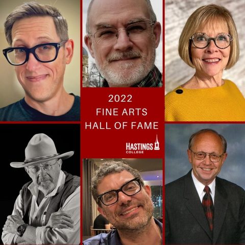 The 2022 Fine Arts Hall of Fame class. Top (from left) Erik Kling, Rob Townsend and Linda (Metzger) Johnson. Bottom (from left) Charles Guildner, Tom Reynolds and Duane "Bear" Johnson.