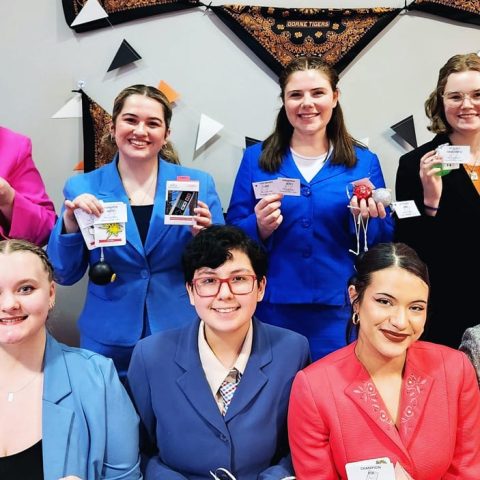 The Hastings College forensics team at the Doane tournament included (front, l to r) Avery Usher, Yeira Ramirez, Ally Goad and Hailey Gifford; and (back, l to r) Abby Klatt, Meg Dedic, Madi Holman and El Waldon. Not pictured: Brooke Brockman.