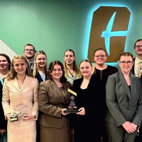 Members of the Hastings College Forensics team who competed at nationals included (front, from left) Margie Osorio Barrios, Bri Narick, Meg Dedic, Avery Usher, Morgan Ashcraft, Hailey Gifford, and (back, from left) Brooke Brockman, Matthew Houlihan, Abby Klatt, Natalie Miles, Korey Bond and Lilac Ramsey.