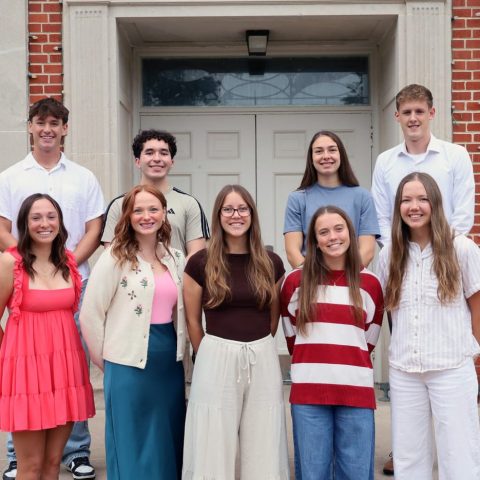 Members of the 2026 Hastings College Homecoming Court include (front, from left) Lexi Benson, Ellie Lloyd, Abby Fielder, Norah Stewart and Stella Heapy, and (back, from left) Brady Lichtenberg, Sam Acosta Castellanos, McKenna Yates and Caden Block. Pictured separately: Leah Downer.