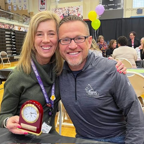 Wendy ’92 and Jeff ’91 Jacoby at the gathering celebrating her retirement from teaching.