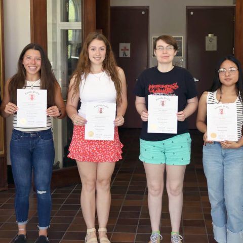 Students recently inducted into Lambda Pi Eta include (from left) Victoria Harris, Cici Velarde, Alyssa Currie, Ember Thoreson, Juana Lucas and Angel Lizarraga.