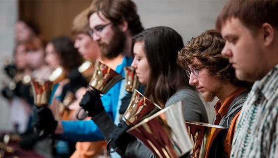 Students performing in the Hastings College Bell Choir