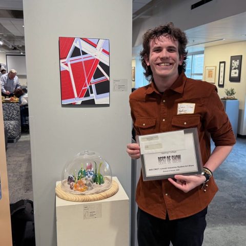 Liam Sites received Best of Show for his blown glass piece, “Fragile,” at the 2025 CINCF Student Art Show.