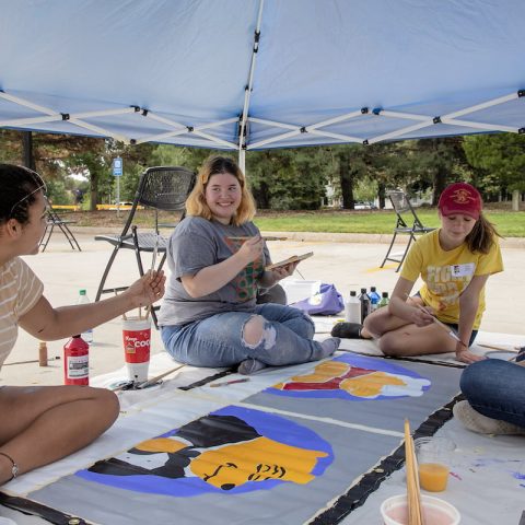Students from the 2019 Mural Day competition at Hastings College.
