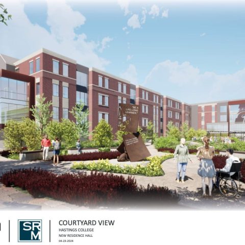 A view into the courtyard of the new hall.