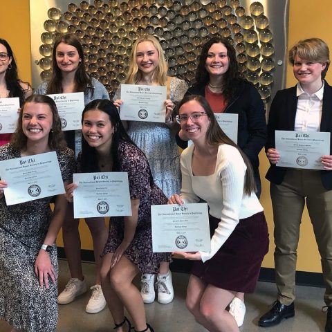 Students recently inducted into Phi Chi include (front, from left) Jillian Rants, Tiena Chu and Elizabeth Mills, and (back, from left) Sasha Richards, Laura Hyde, Riley Lanning, Daelene Hinrichs and Ally Stratton. Inductees not pictured include MaKenzie Berns, Andrea Hornung, Emma Severson, Natalia Dick, Claire Hubbard and Madison Grove.