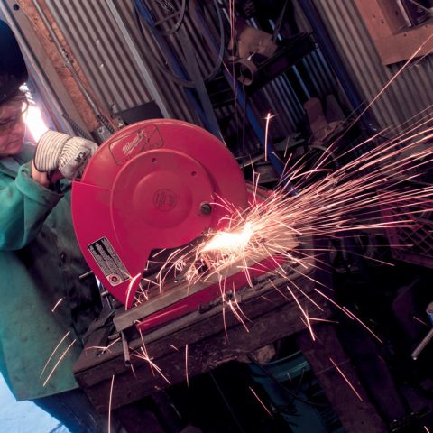 Sally Jurgensmeier working in her shop. Photo by John Brooks.