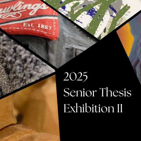 A graphic of various close-ups of partial artwork saying 2025 Senior Thesis.