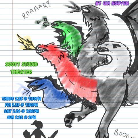Poster with hand drawn monsters promoting a theatre production.