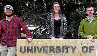 Travis Morrow '14, Shelby Follett '13 and Rudy Mignon '12 are Hastings College Chemistry alumni studying at the University of Wyoming.